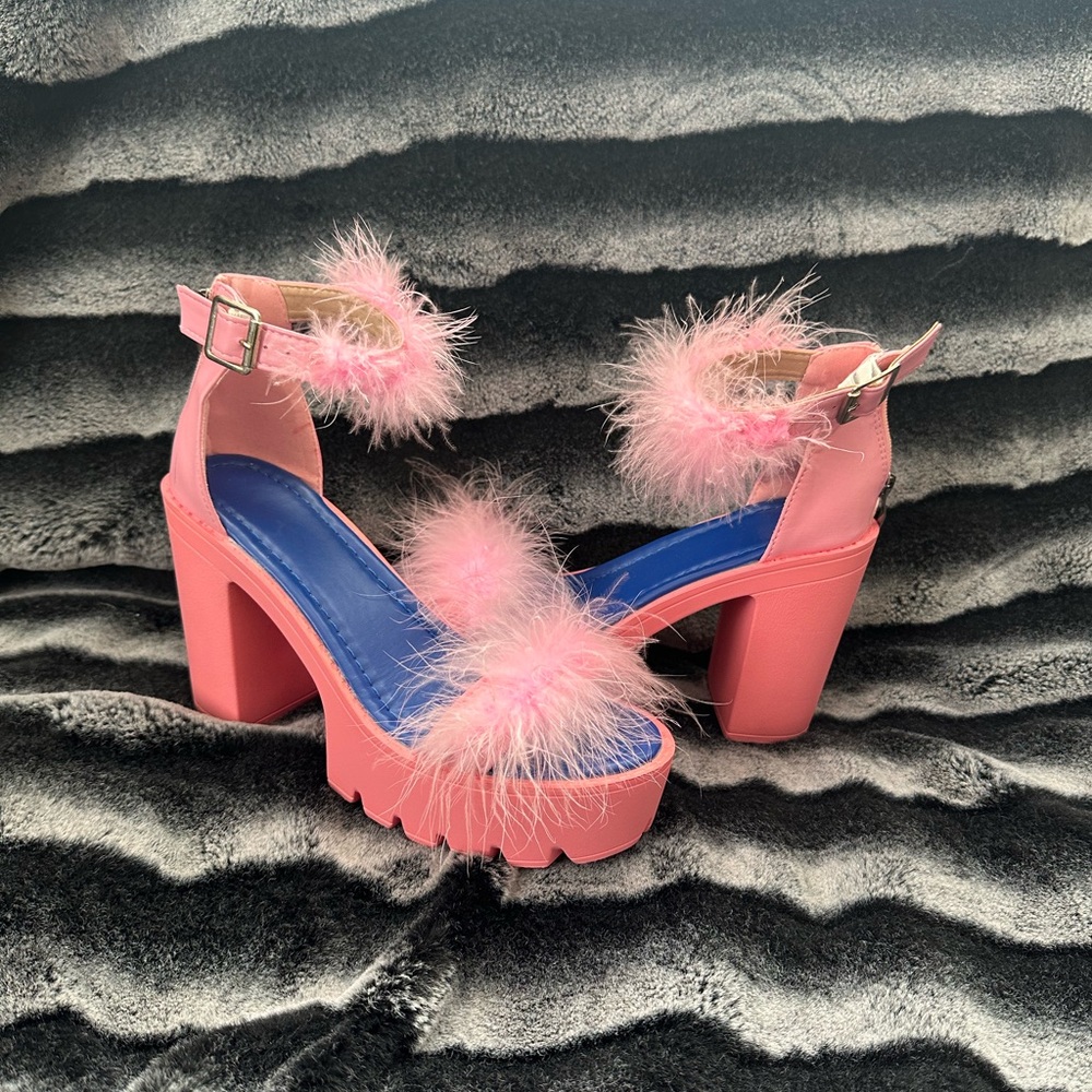 SHEIN Pink and Blue Fluffy Heels